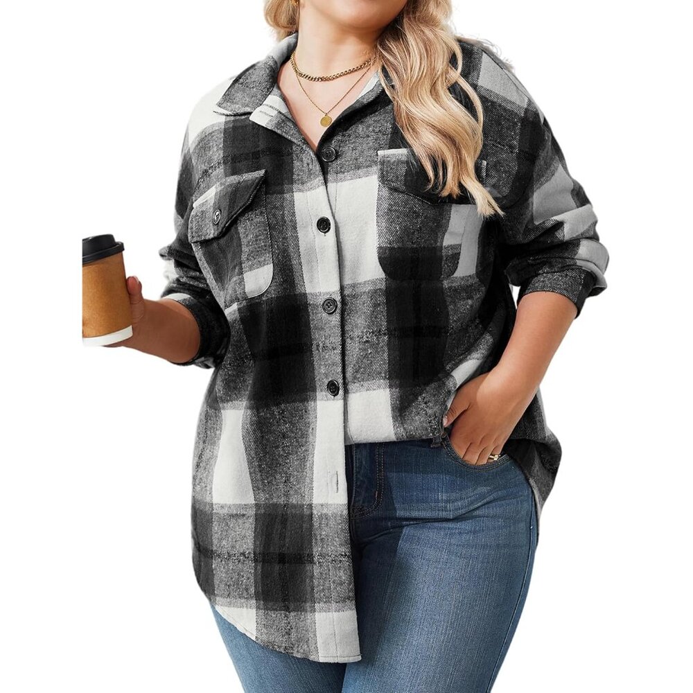 Women’s Plus Size Flannel Shacket Button Down Lon… - image 1